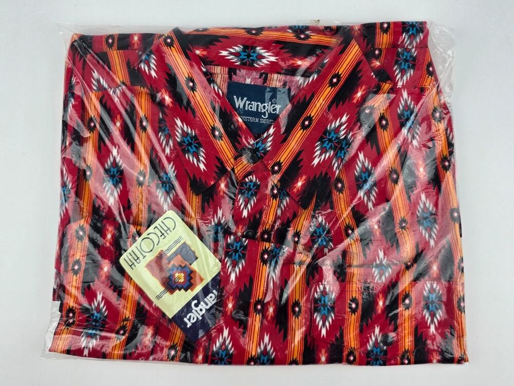 New Wrangler Men's XL Checotah Western Red Orange Pearl Snap Shirt long sleeve